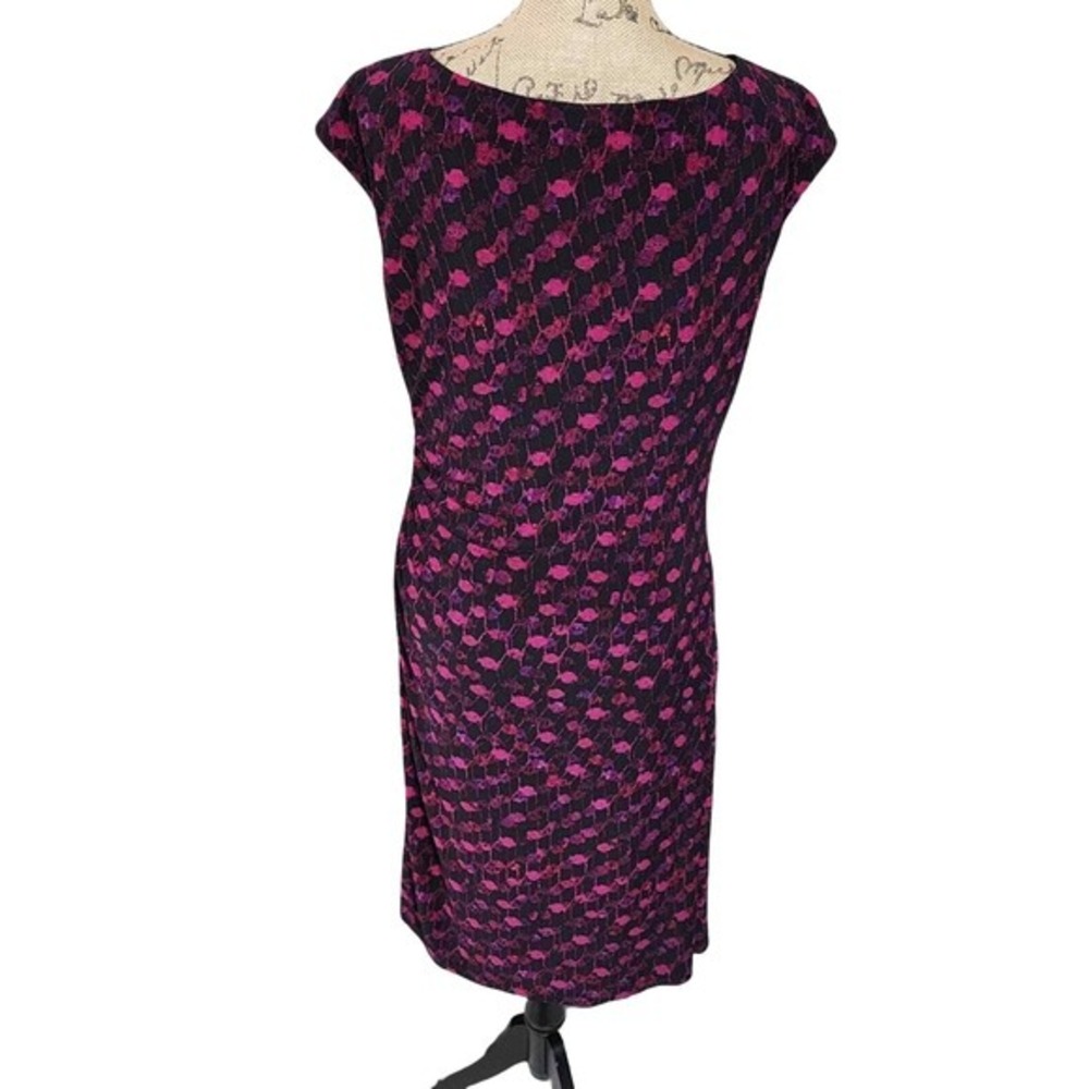 RALPH LAUREN pink and Purple Ruched Waist Cap Sleeve‎ Stretch Dress Size 14